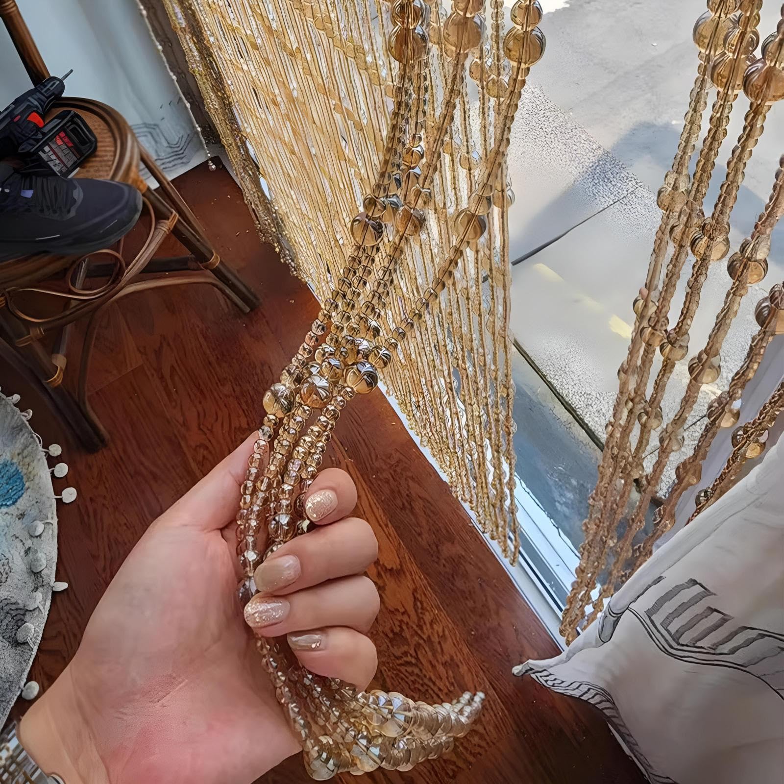 Zawieszka na drzwi z koralików, Zroszony zasłona do drzwi kryształowy szklany koralik parawan wystrój domu moskitiera wielokolorowa wiele rozmiarów(Transparent,90x176cm(25 Stränge))