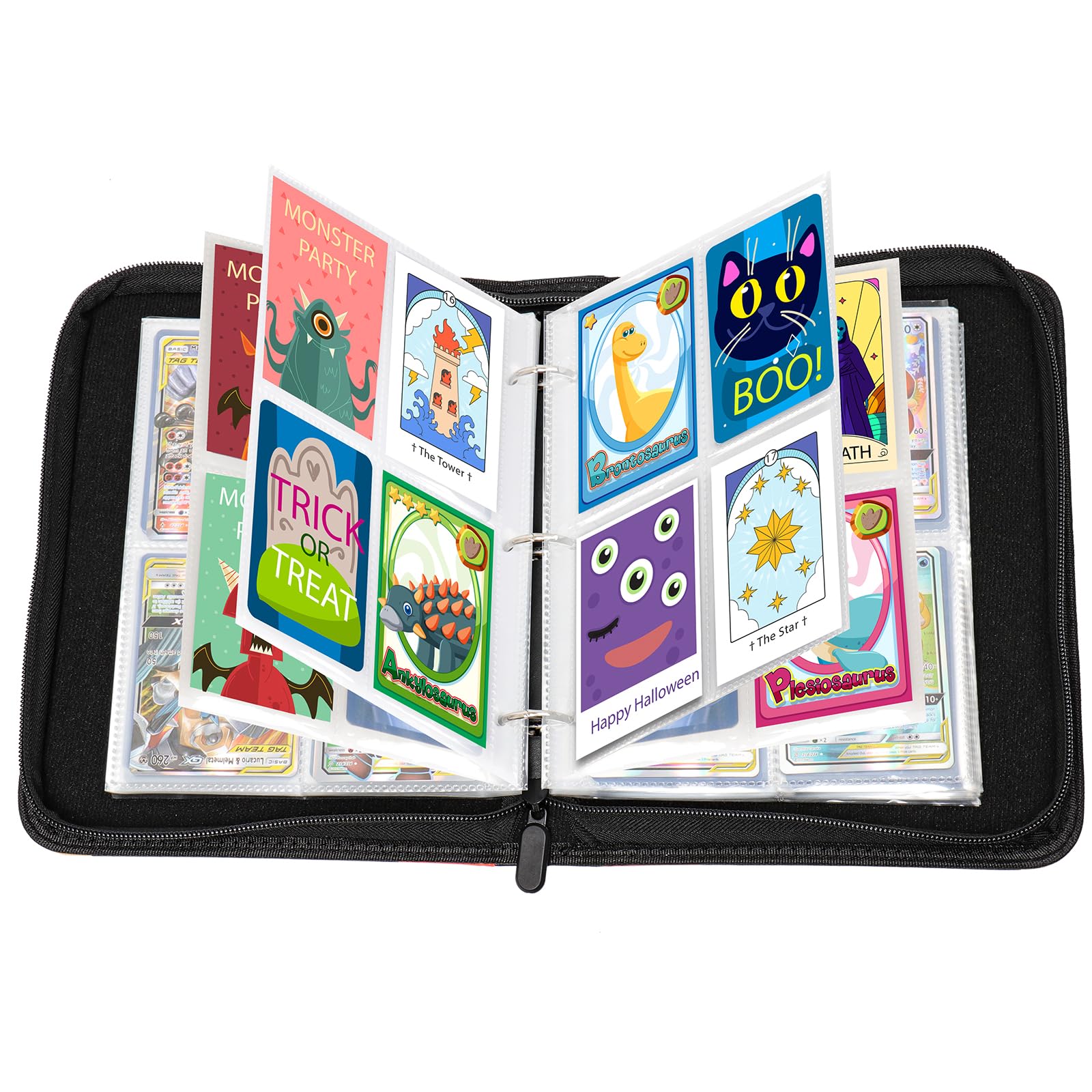 Classeur Carte,Capacité de 50 pages de 400 Cartes, Porte Cartes,Organisateur de cartes,Porte Cartes en cuir Imperméable Fermeture éclair, un cadeau les garçons et les filles (R400)