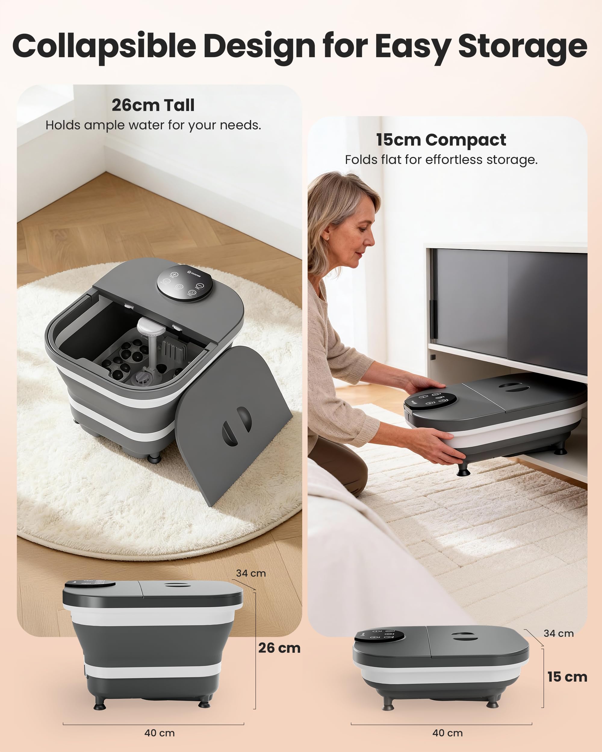 COMFIER Pediluvio Massaggiatore Piedi Elettrico con Calore e Massaggio Rotante Automatico, Getto d'Acqua a 180°, Ampio Display LED, Piastre Massaggianti Rimovibili, Regalo per Familiari e Amici