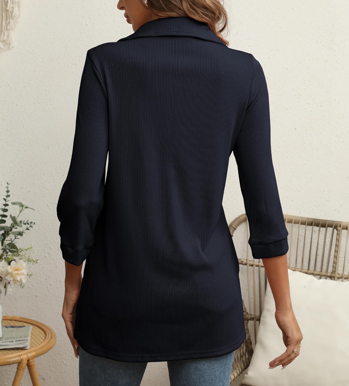 COSSEN Womens Tops Dressy Casual Shirt 3/4 Sleeve V Neck Business Casual Blouses Zipper Collar Women Polo Shirts - Image 3