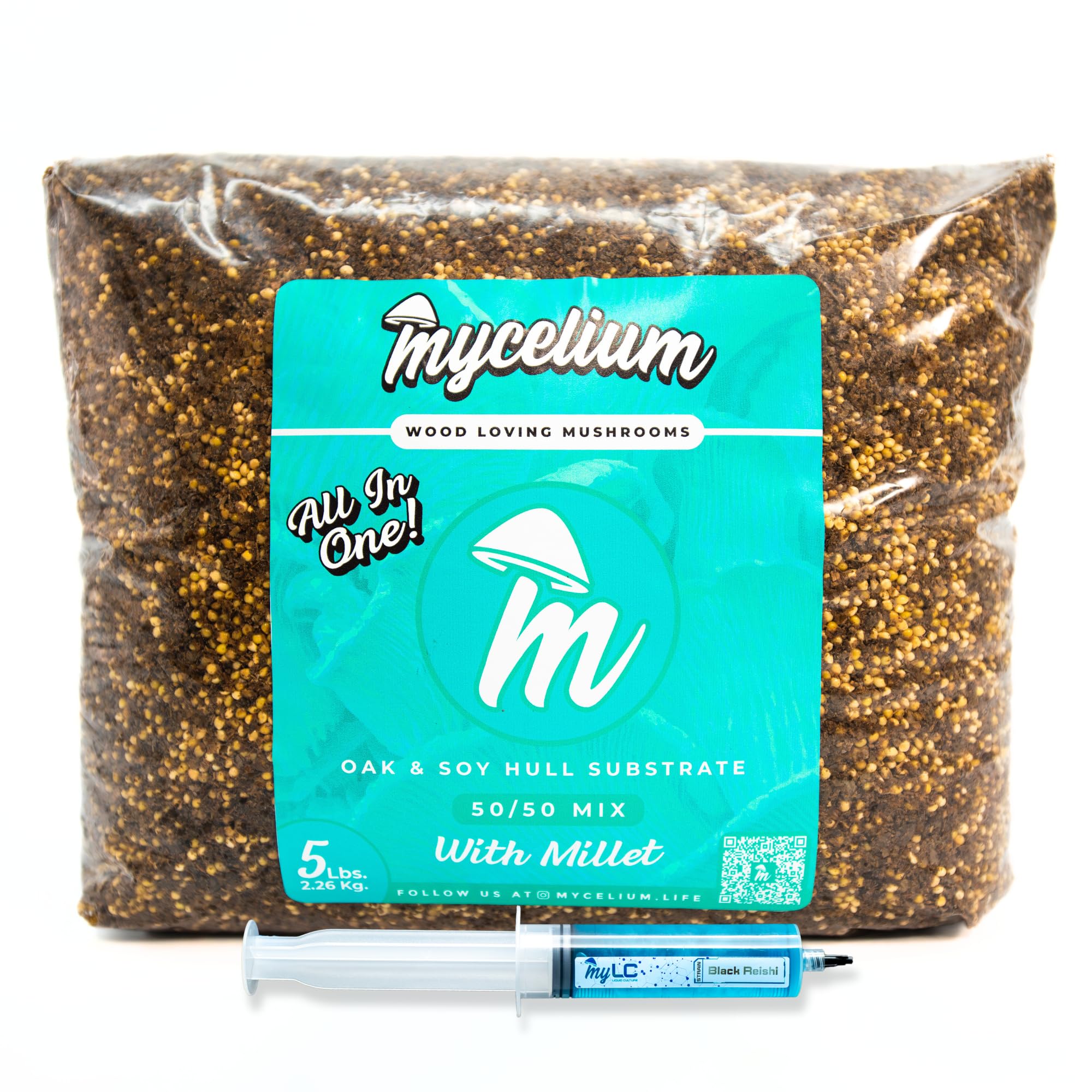 Mycelium Mushroom Growing Kit, Black Reishi Gourmet I Oak & Soy Hull Substrate I High Yield Proprietary Mix I Sterile Grow Bag with 20ml Liquid Culture Syringe for Starter & Pro Home Growers, 5lbs