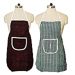 Solimo Cotton Apron with Front Pocket | Adjustable Neck Strap & Waist Belt | Unisex Size Standard (Pack of 2) | Checkered Design (Multicolour)
