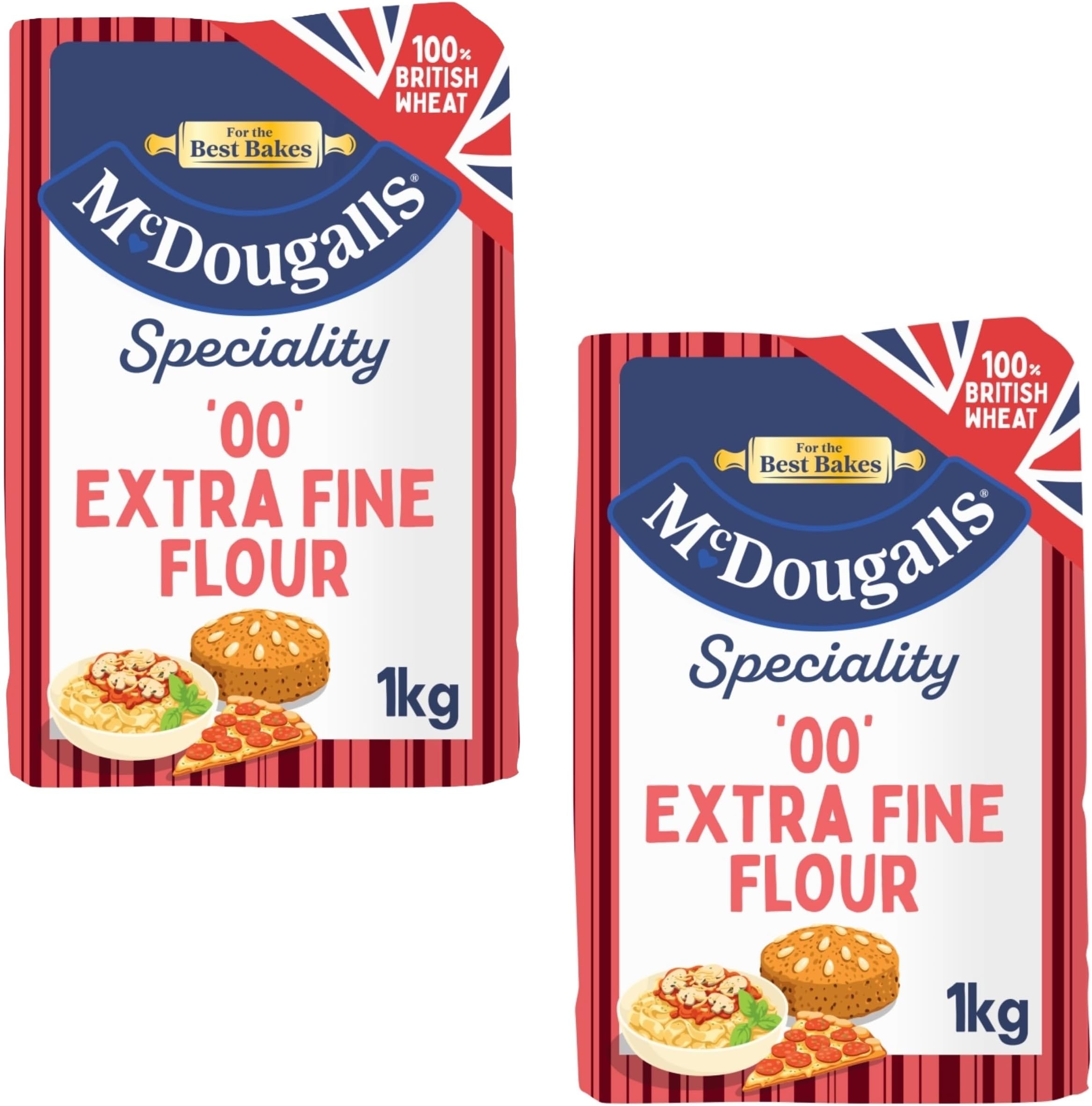 McDougalls 00 Grade Premium Plain Flour Finely Milled For Smoother Results, 1 kg Bag (Pack of 2)