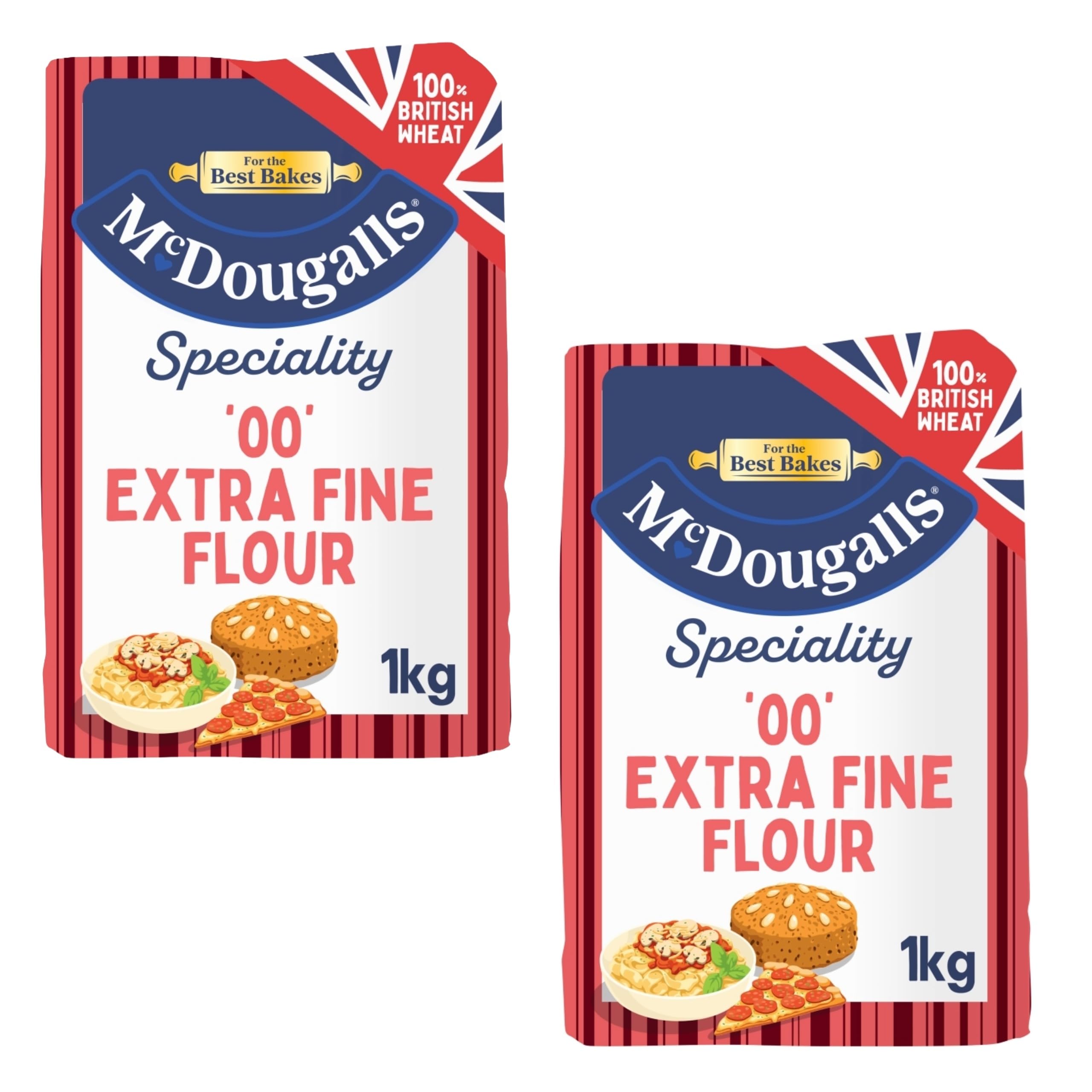 McDougalls 00 Grade Premium Plain Flour Finely Milled For Smoother Results, 1 kg Bag (Pack of 2)