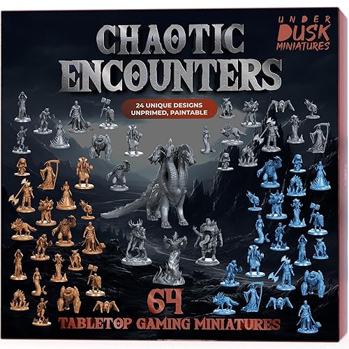 Underdusk Chaotic Encounters - 64 Bulk DND Miniatures Mega Set for Dungeons and Dragons - Unpainted Plastic TTRPG Minis for Pathfinder
