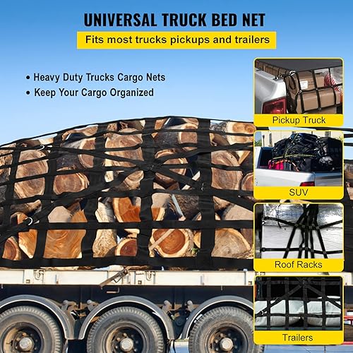 Vista 2 de VEVOR Red de carga de 4.2 x 5.5 pies con hebillas de leva y ganchos en S, red de carga cruzada de 50 x 66 pulgadas, redes de carga resistentes