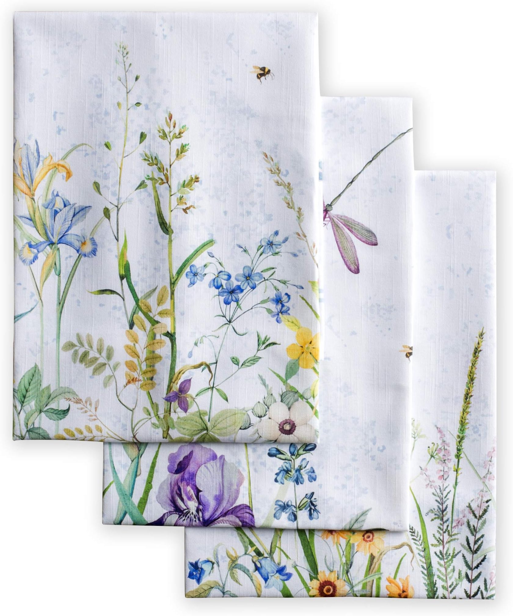 Kitchen Towels Set of 3 100% Cotton 27.50" x 20" Reusable Cloth Tea Dish Towels Absorbent with Hanging Loop for Kitchen Easter Decorations Spring/Summer (Fleurs De Mai)