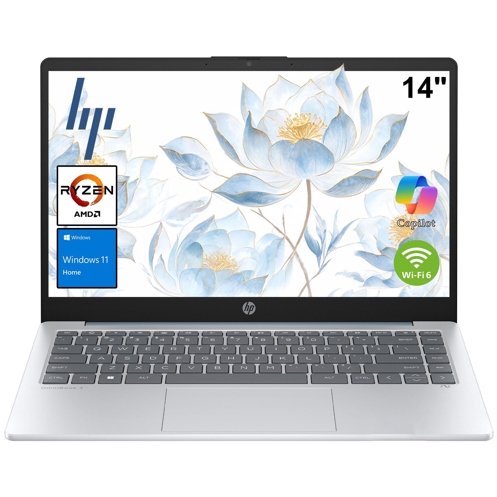 HP 14” Laptop 2026 Student Business, MS Office, AMD CPU, 4GB RAM 128GB SSD | Copilot AI, Ultra-Portable, Long Battery Life, Webcam, WiFi 6, Windows 11 Home for Everyday Use, Light Blue