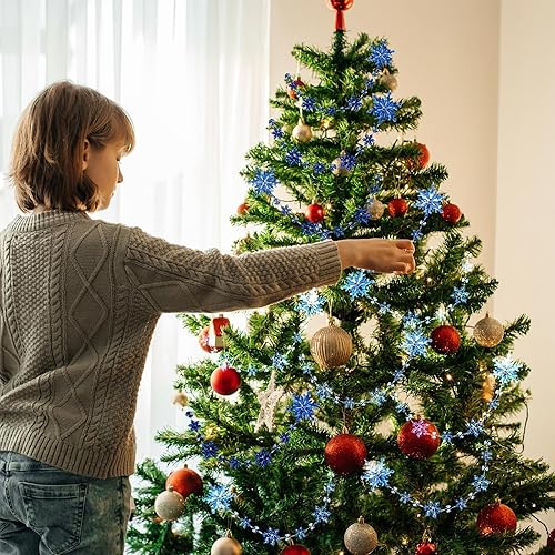 Miniatura 5 de Lewtemi Guirnalda de copos de nieve de acrílico de Navidad de 32.8 pies, adorno de copo de nieve de Navidad, serpentinas para decoración de fiesta