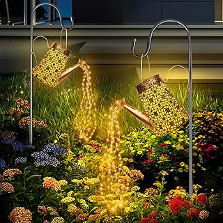 HELESIN Solarlampen mit Lichterkette Gießkanne Fairy Garden Light (2 Stück), LED Solar Giesskanne mit Lichterkette Aussen, Garten Kunst Lampe für Patio, Blumentopf und Rasen (Mit 2 Ständer)