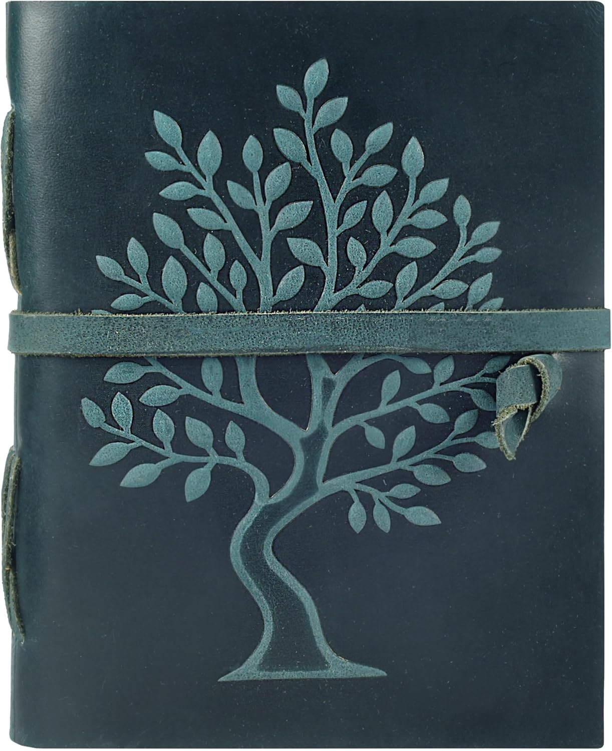 LEATHER VILLAGE Tree of Life Handmade Leather Bound Vintage Journal for Men & Women - 200 Pages Antique Deckle Edge Handmade Paper- Book of Shadow - Turquoise - 8X6 Inches