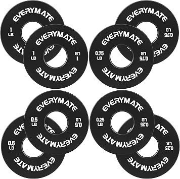 EVERYMATE Fractional Micro Weight Plates Set of 8 Weight Plate Pair of 0.25LB 0.5LB 0.75LB 1 LB for Olympic Barbells for Strength Training Micro Plates Weight Plate
