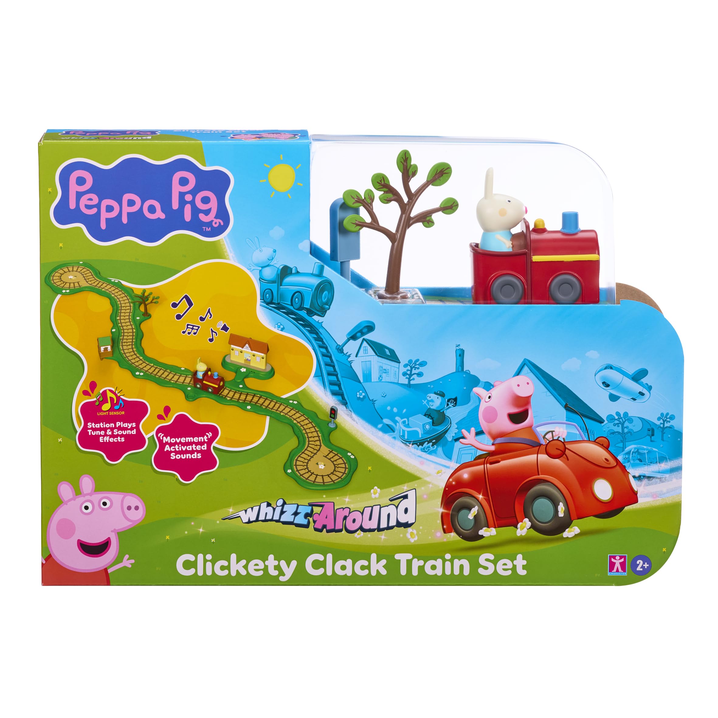 Bandai - Peppa Pig Train Clickety Clack - Circuito sonoro con stazione interattiva - Giocattolo educativo e divertente per bambini - Suoni e frasi - Giocattolo per bambini da 2 anni - Whizz Around