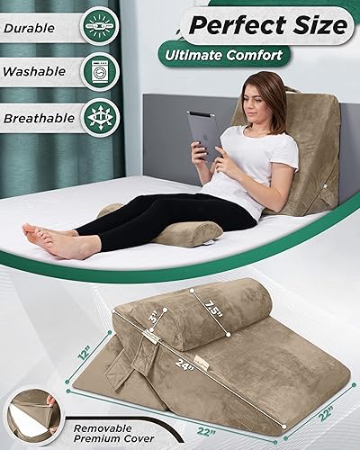 Miniatura 5 de Lunix Orthopedic 3pcs Wedge Pillow Set with Extra Washable Cover – Adjustable Memory Foam for Back, Legs, Acid Reflux & Recovery – Bundle & Save 10%