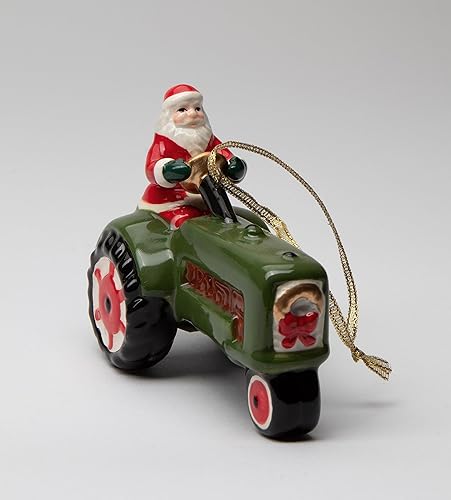 Miniatura 3 de 57045 - Figura decorativa de tractor de granja de Navidad de cerámica fina, 4 pulgadas de largo