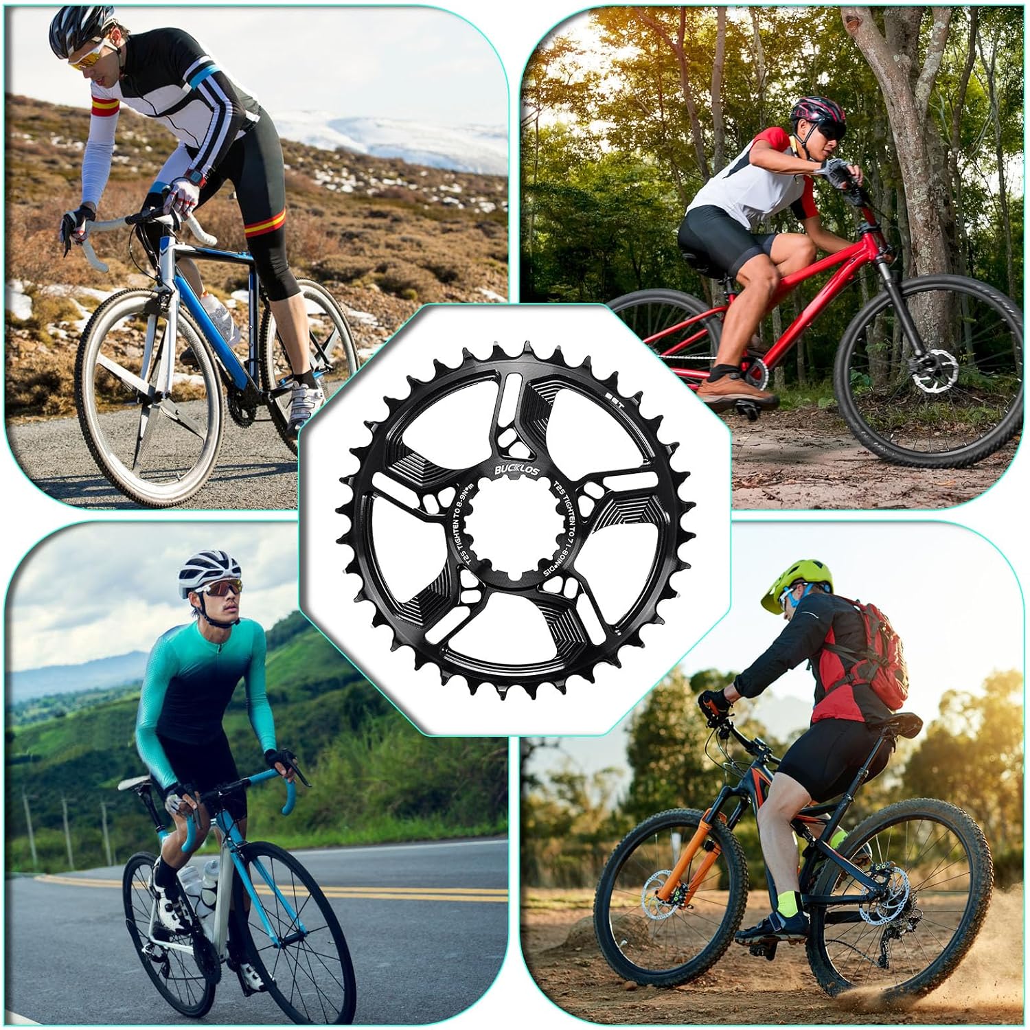 BUCKLOS Mountain Bike Chainring 32T 34T 36T 38T Single Speed 3-Bolt 7075 CNC Aluminium MTB Narrow Wide Ultralight Chainring for SRAM GX NX SX X3 X4 X7 X01 XX1