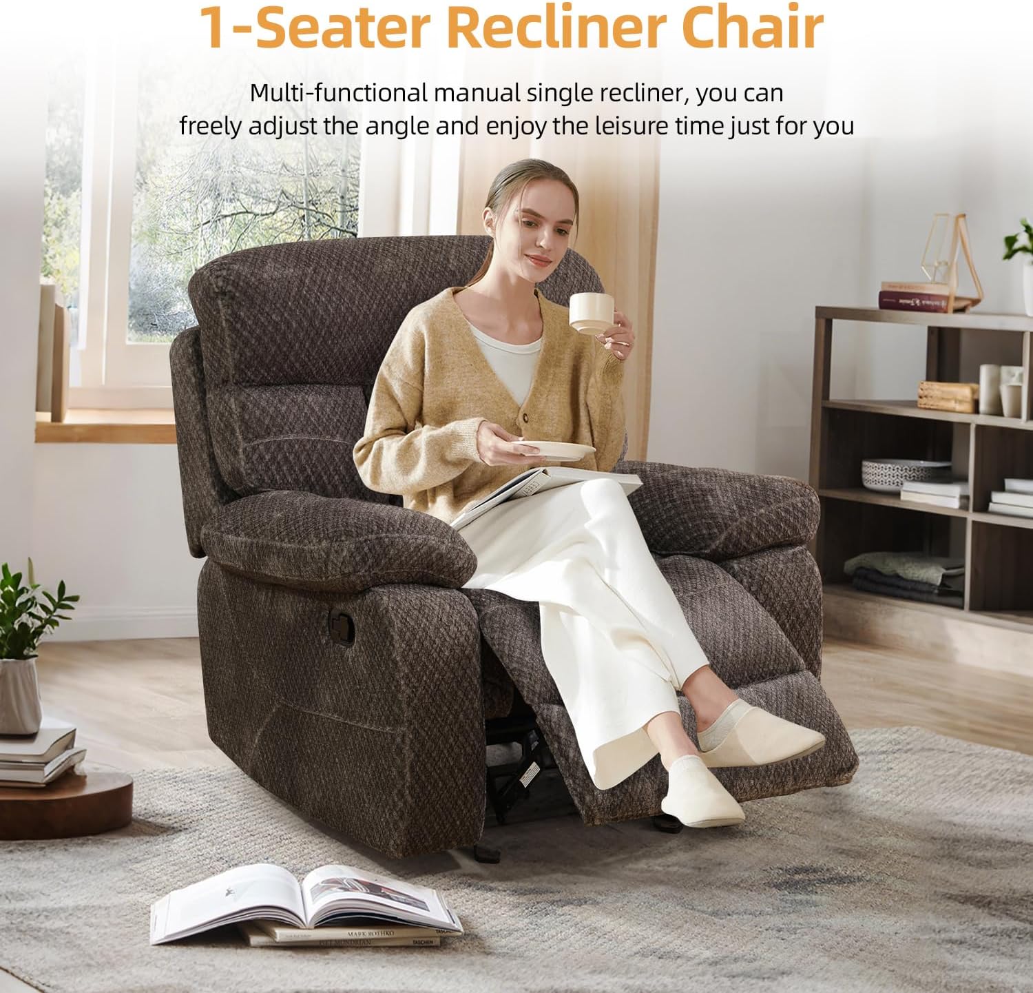 Manual Reclining Sofa Set,Corduroy Recliner Couch Set with Drop-Down Table/Storage Console/Cup Holders for Living Room/Office/Lounge (3PCS Set,Dark Brown)