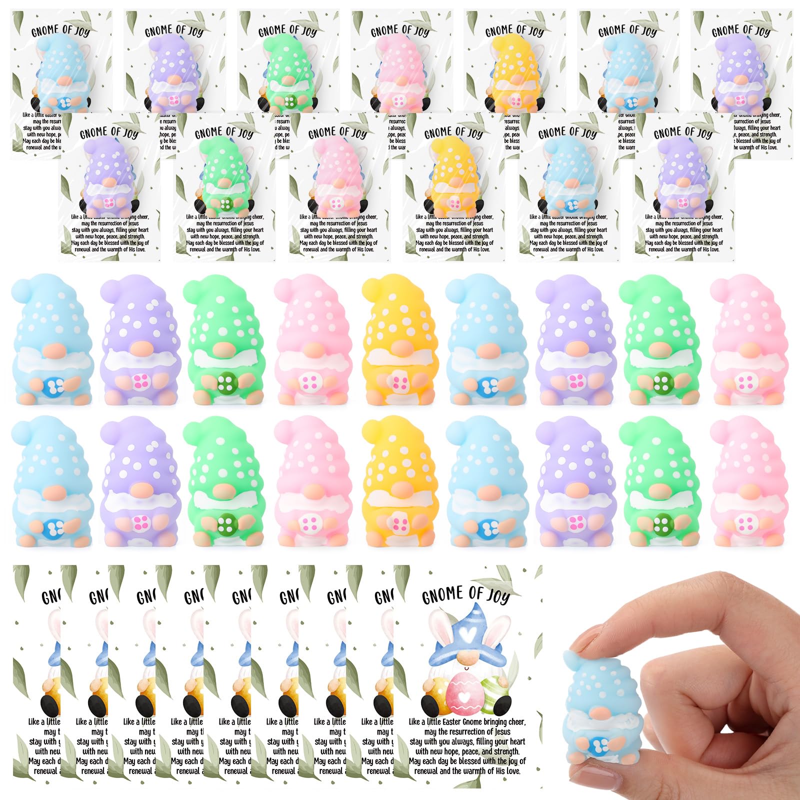 Relaxgiant 24 Set Easter Gnomes Stress Ball Bulk Easter Gifts for Coworkers Mini Gnomes Figurines Religious Jesus Cards Easters Party Favors for Adults Resurrection Easters Story Basket Eggs Filler