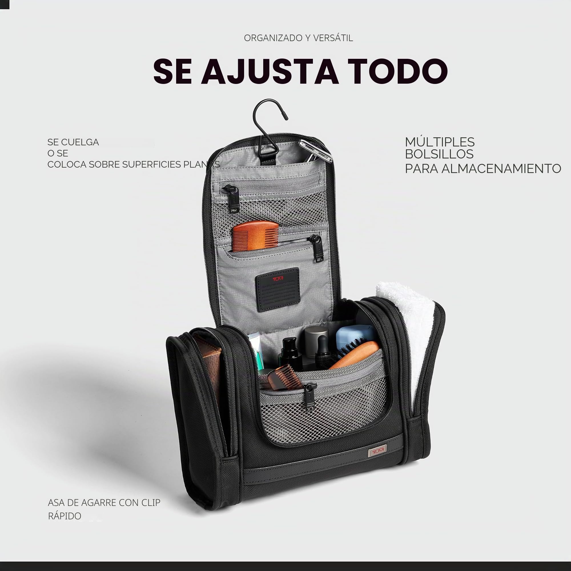 TUMI - Kit de Viaje Colgante Alpha - Organizador de artículos de tocador y cosméticos - Bolsa de Viaje con Ganchos y Bolsillos - Negro