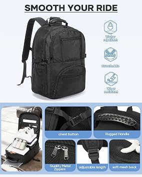 Vacuum Backpack Travel Bag with Pump,Laptop Backpack for Men, Water Resistant Business Work Bag School Large Capacity Travel Backpack, 17.3 Inch Computer Rucksack Black