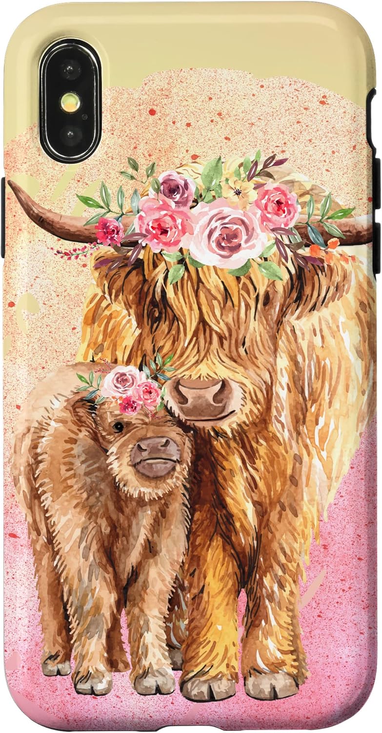 Cute Scottish Highland Cow Calf For Mom Animal Lover Retro Case for iPhone XR