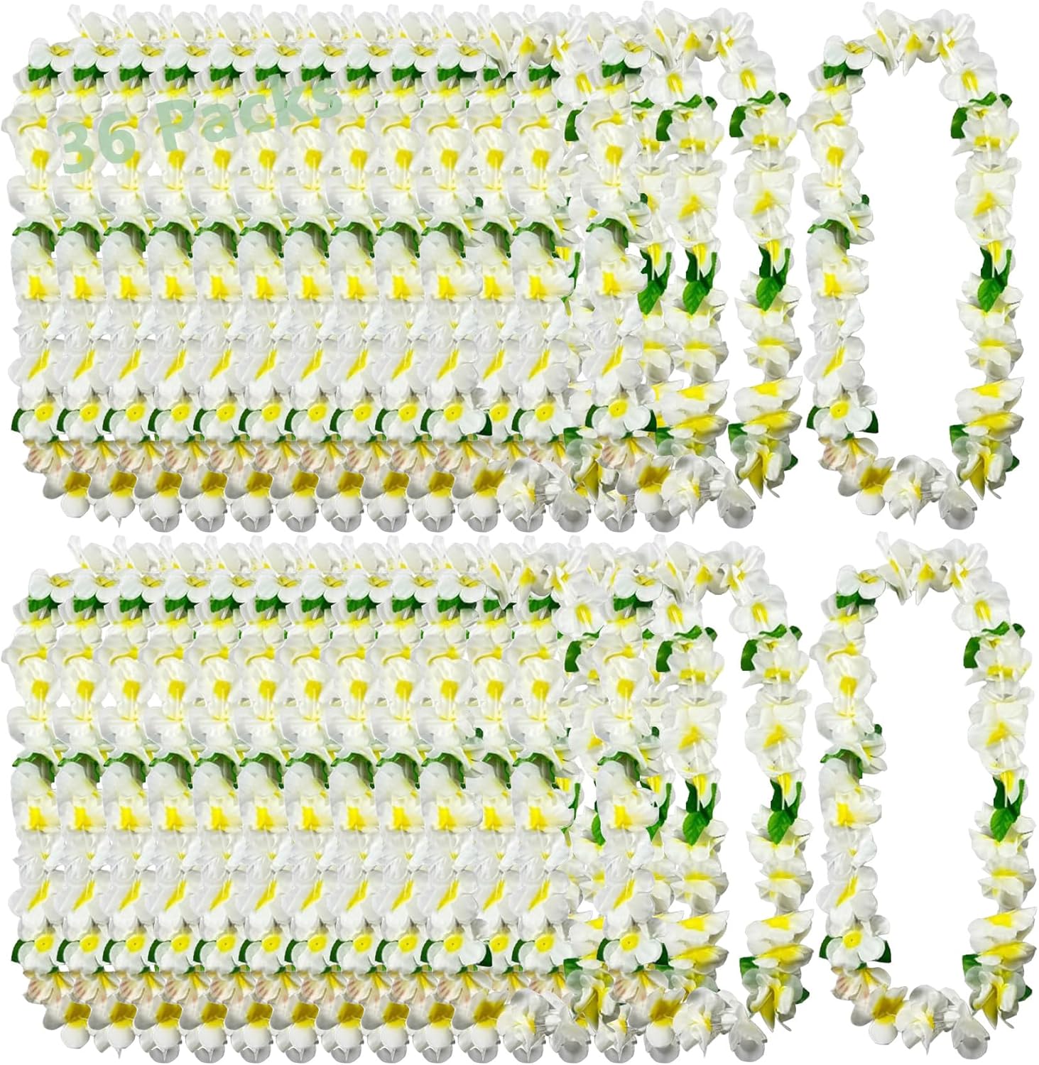 Leis for Luau Party, 36 Count | Thick and Lush Flower Hawaiian Leis Bulk, Graduations, Birthdays, and Beach Weddings | Tropical Party Decorations, Hula Dance Accessories (36PCS Orange)