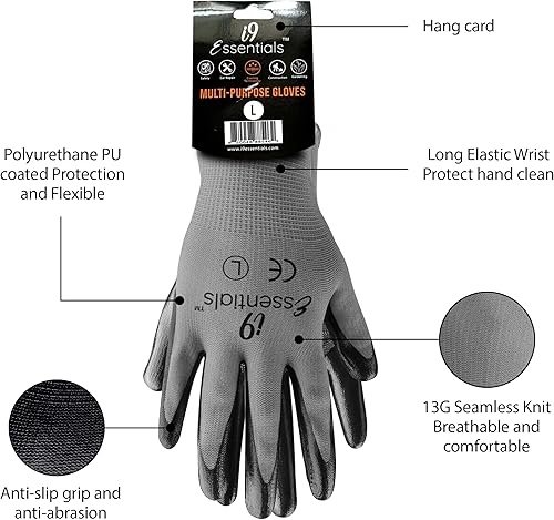 Miniatura 2 de Guantes de trabajo multiusos medianos - Guantes de trabajo recubiertos de nitrilo para hombres - Guantes de seguridad - Negro y gris