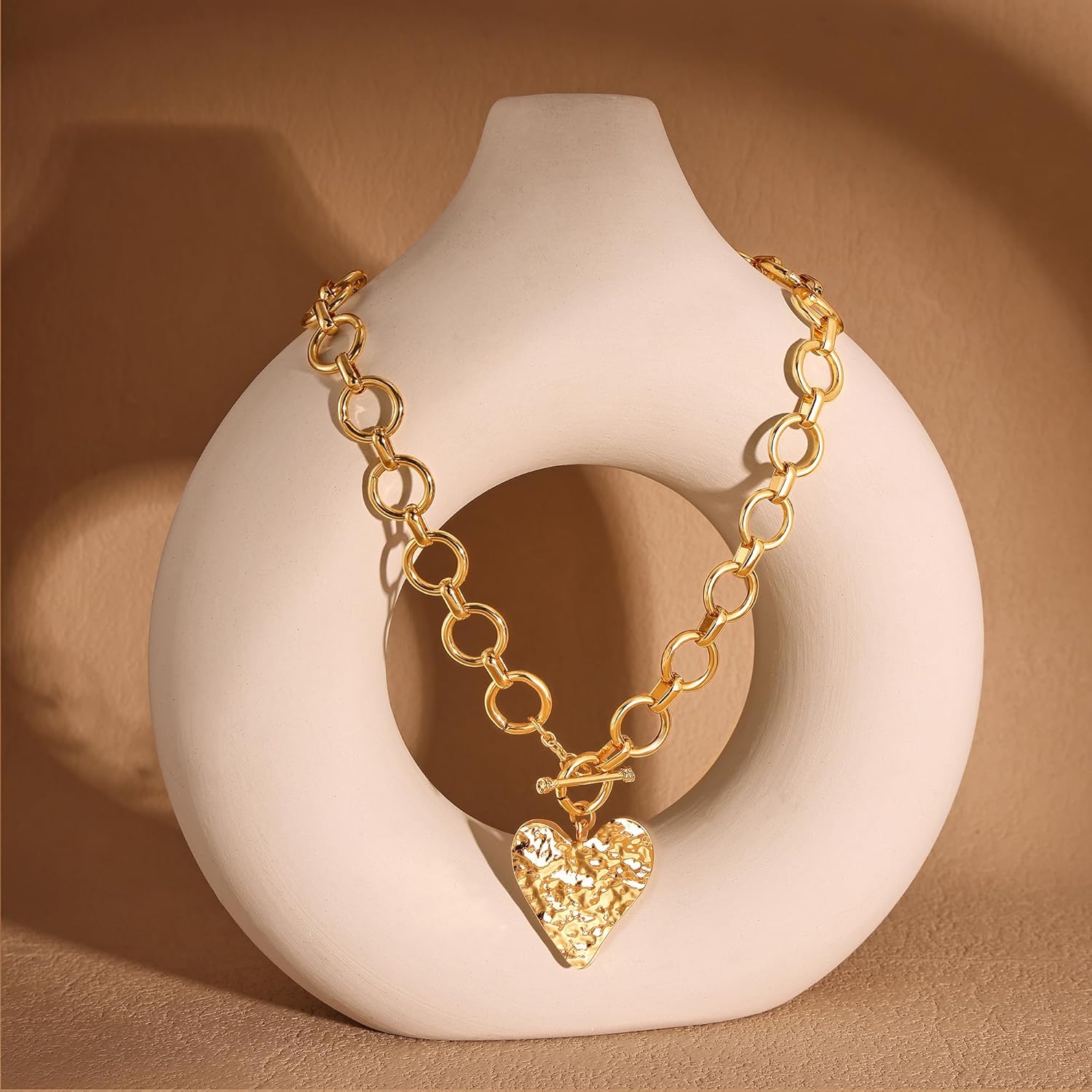 Valentines Day Gifts Chunky Gold Heart Necklace for Women，14K Gold Plated Chunky He... - Image 6