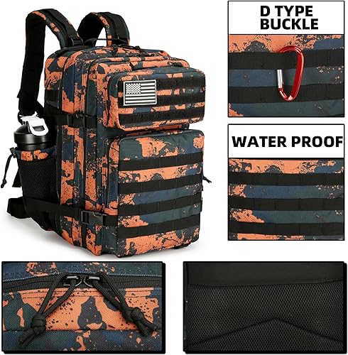 Miniatura 2 de Mochila táctica militar de 45 L para senderismo, hombres y mujeres, mochila militar Molle para camping, pesca, viajes, Marte Camo, Mochilas Daypack
