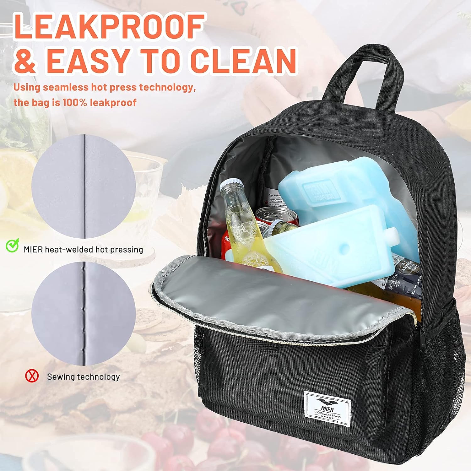 MIER Insulated Backpack Cooler Small Leakproof Lunch Back Pack with Coolers Lightweight Cute Lunch Bag for Women Men to Work, Picnics, Camping, Park Day Trips, 15 L