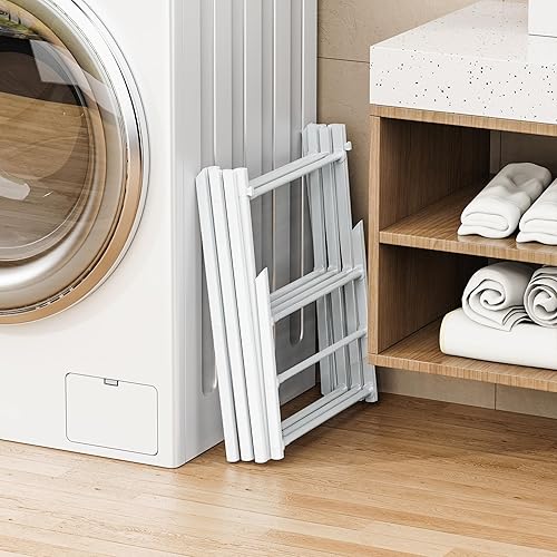 Miniatura 3 de Tendedero plegable para ropa, 3 niveles, portátil, para interiores y exteriores, antioxidante, compacto, plegable, color blanco, 28 pulgadas de