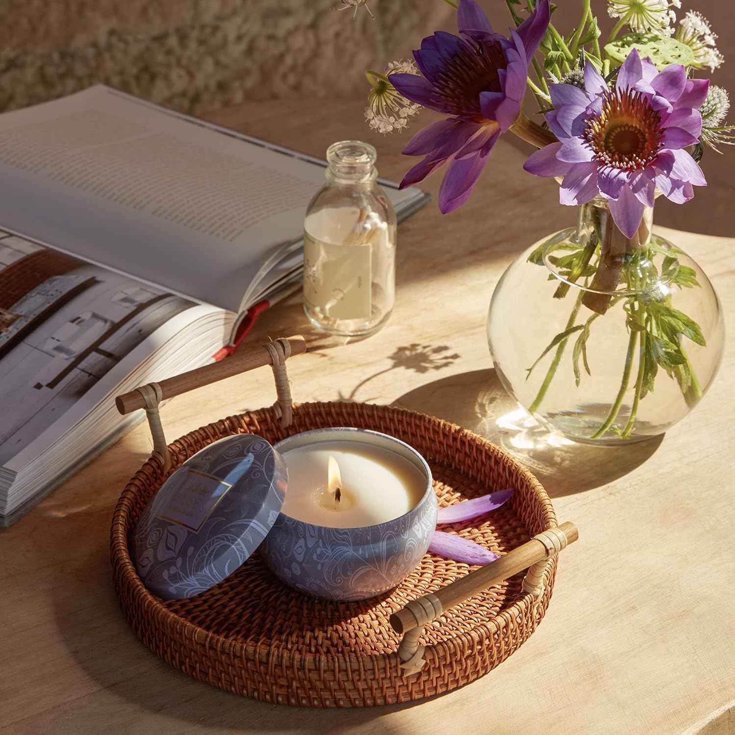 LA JOLIE MUSE Cedarwood & Fir Scented Candle, Aromatherapy Scented Candles Blue Lotus Essential Oil Stress Relief Soy Candles, 6.5Oz Each : Health & Household