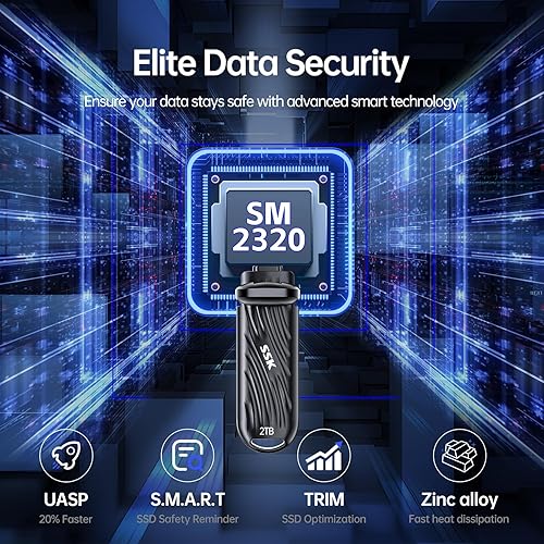 Miniatura 6 de SSK Unidad externa SSD USB C de 2 TB, hasta 2000 MBs, unidades de estado sólido externas USB 3.2 Gen 2X2, SSD portátil Stick ultra baja potencia