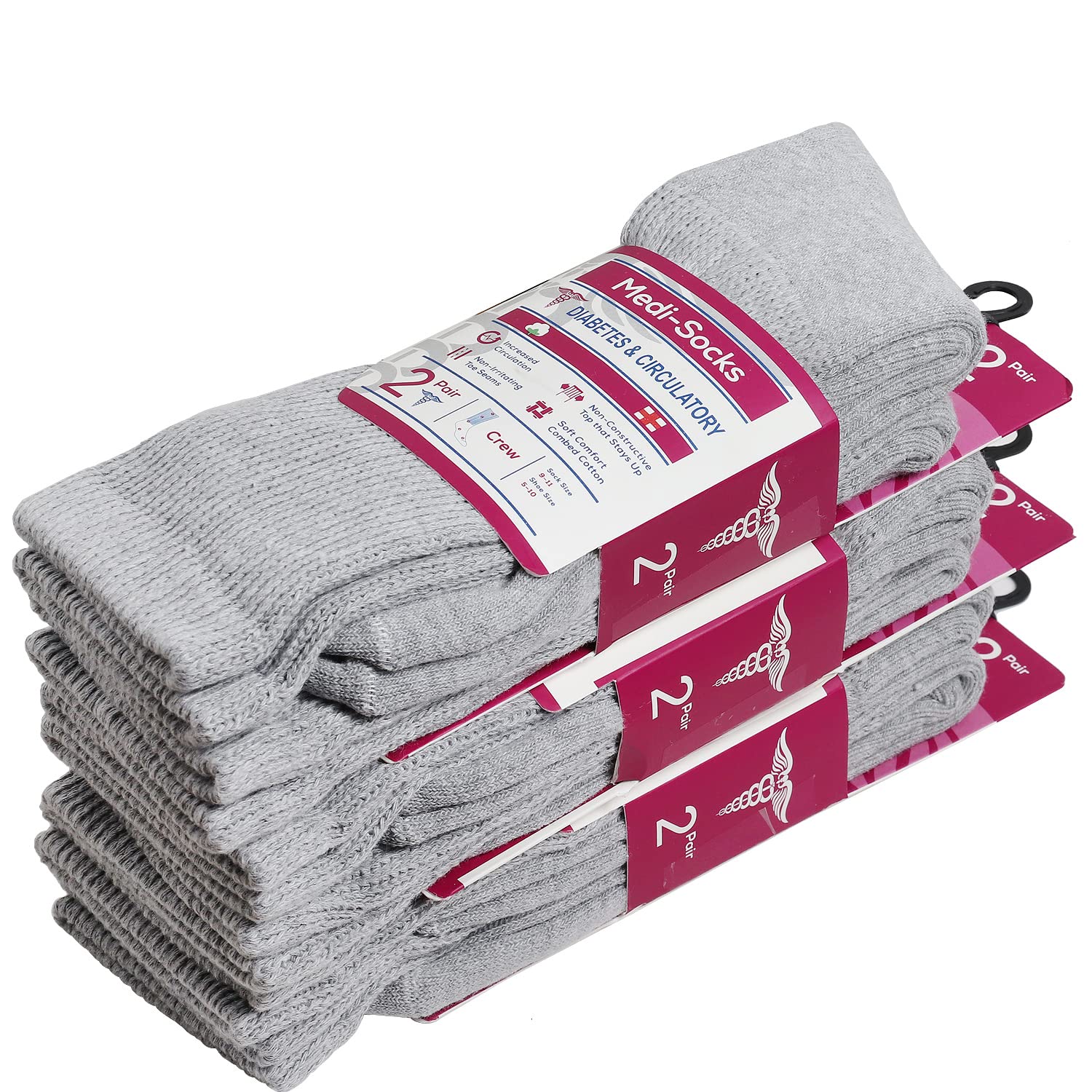 Falari Women Diabetic Socks Diabetes Edema and Circulatory Loose Fitting Cotton Crew Socks - 6 Pairs