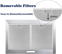 Vista 9 de Campana extractora de montaje en pared de 30 pulgadas con conducto convertible sin conductos y conductos, campana de ventilación de acero inoxidable