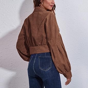 Women's Cropped Corduroy Drop Shoulder Button Down Jacket Coat