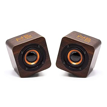 Noizzy Box Cube XS TWS Pair Premium Wood Finish Portable Wireless Bluetooth Speakers with 5W Output, HD Sound Portable Speaker 14+ Hrs Playtime Bluetooth 5.0, Aux-in/TWS (Oakwood Brown Combo)