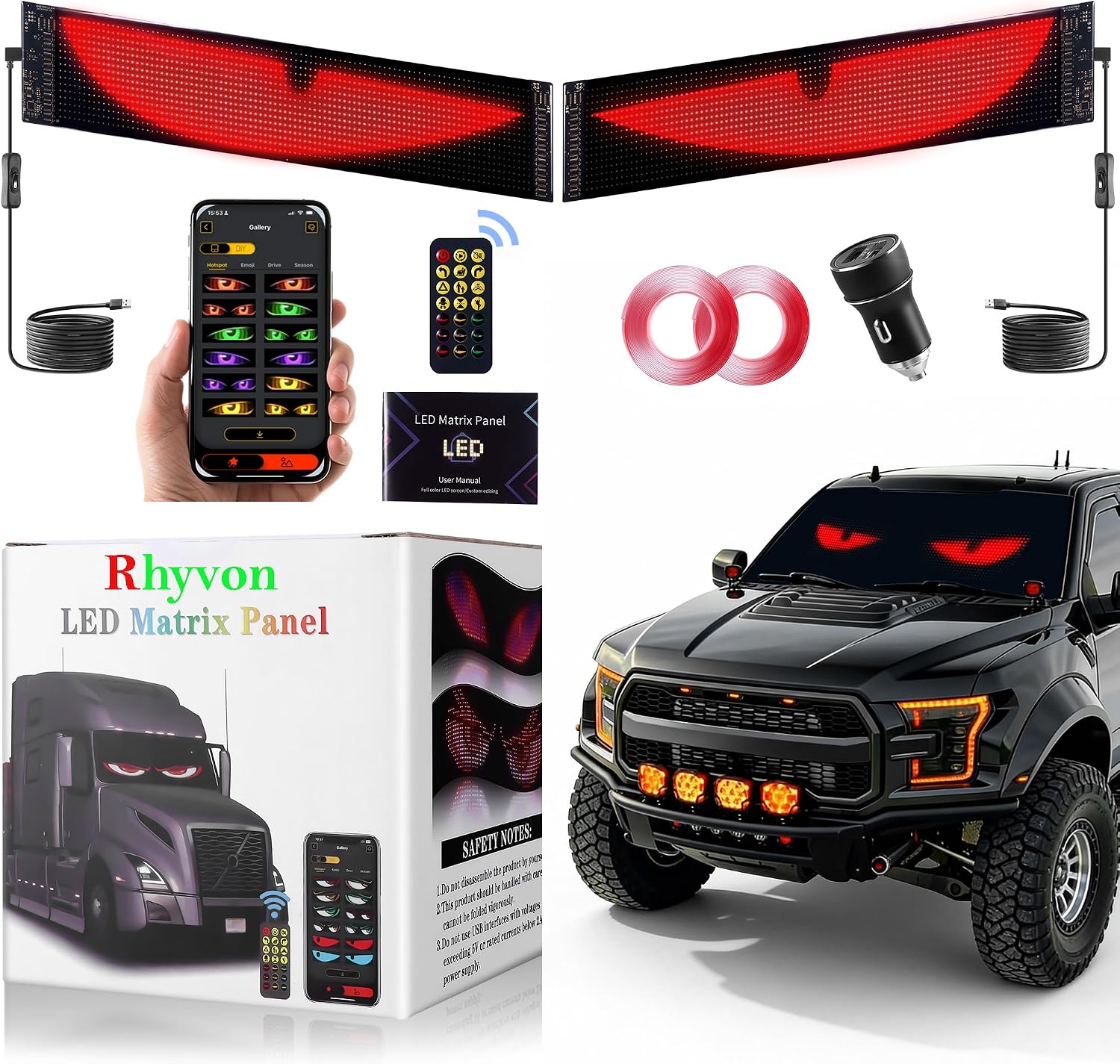 2PCS Devil Eyes Light for Cars,Led Eyes for Car Windshield,Programmable Led Sign,Controlled by a Remote Control and a Bluetooth APP,Suitable for Cars, SUVs & Trucks.