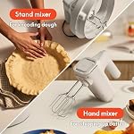bella 3.5 Qt Hand Blender & Stand Mixer, 2 in 1 Electric Mixer with Bowl, Dough Hook, Whisk & Egg Beater, Multifunctional Handheld Blender & Mixer for Baking, 200 Watt, Oatmilk