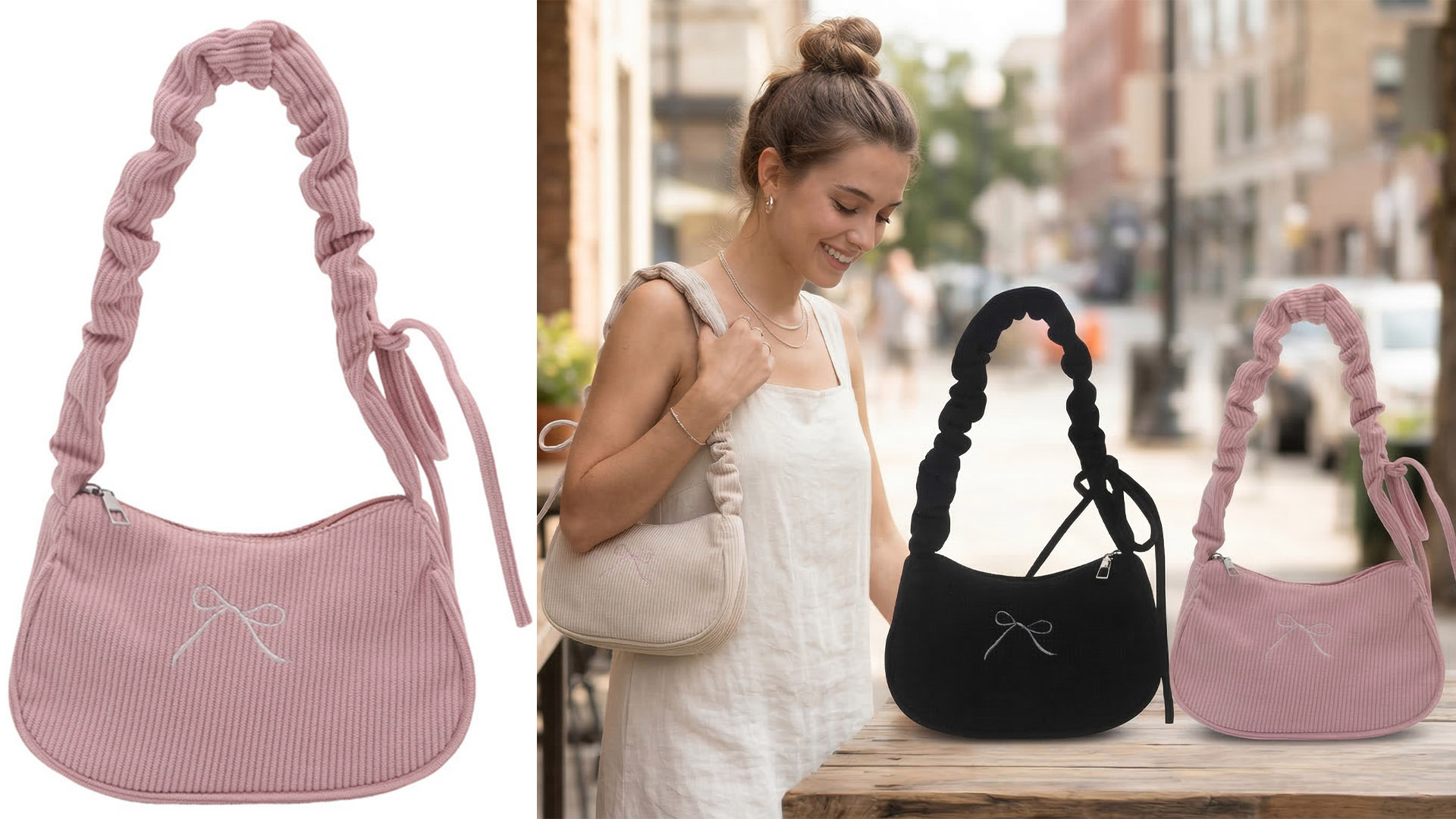 Bolso bandolera pequeño para mujer, estilo coquette con lazo, Y2K, bolso de felpa, clutch, tote y hobo miniatura 7
