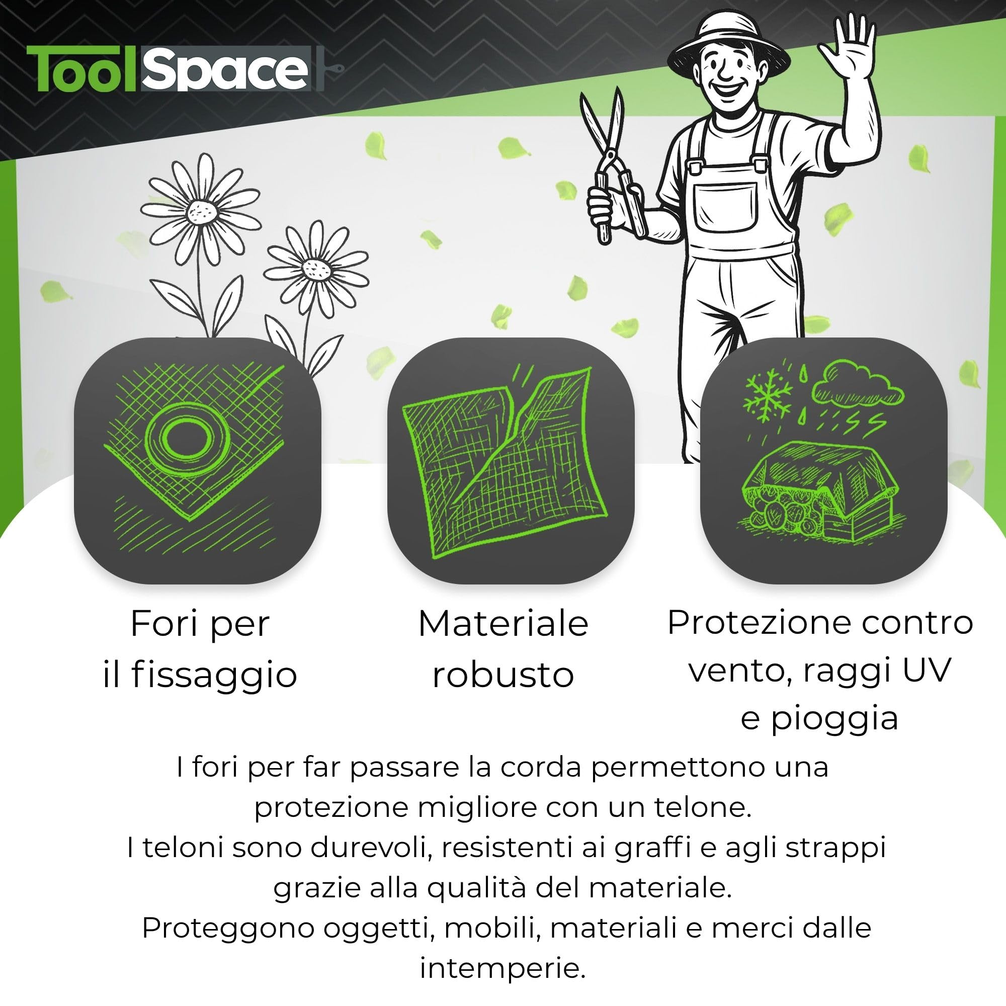 ToolSpace Telone in tessuto 10x15 m | Blu 50g/m² | Impermeabile | Telo per barca, legno, costruzione, campeggio