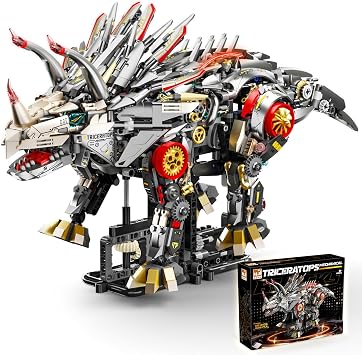 Building Blocks for Adults Dinosaur Building Sets Mechanical Triceratops Model Kit with LED Light Display Stand Movable Joint Construction Parts Home Decor Collectible Gift for Teens Adults, 1688 PCS