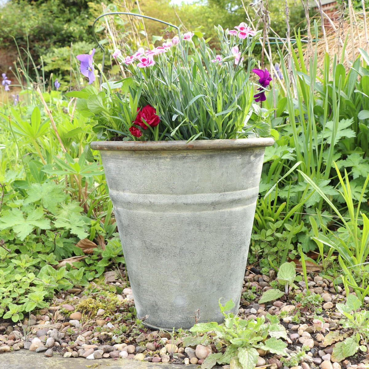 Melody Maison Small Rustic Grey Metal Bucket Planter Pot - 23cm