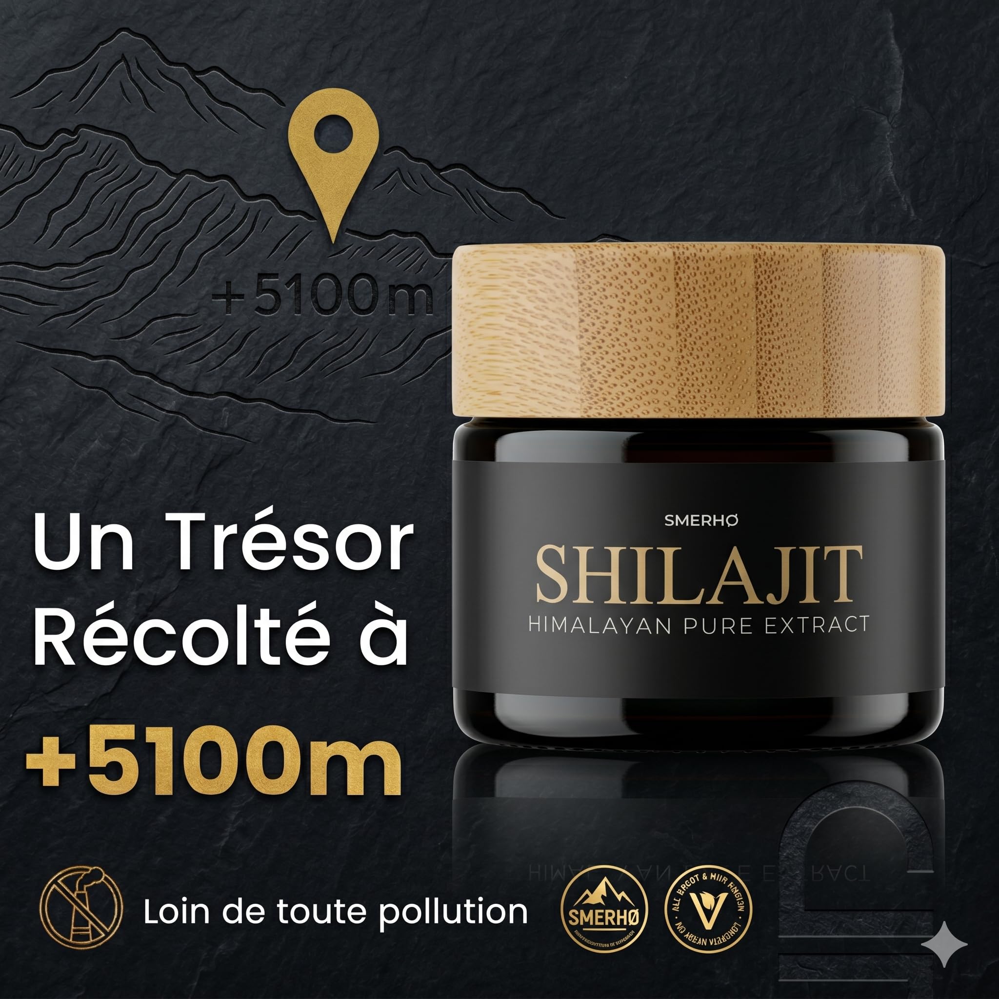 Résine de SHILAJIT PURE - SMERHØ | Shilajit Himalaya Bio EXTRA CONCENTRÉ | 50% Acide Fulvique Garanti | Shilajit Primal Premium 50g | Testé en FRANCE | Packaging Hermétique