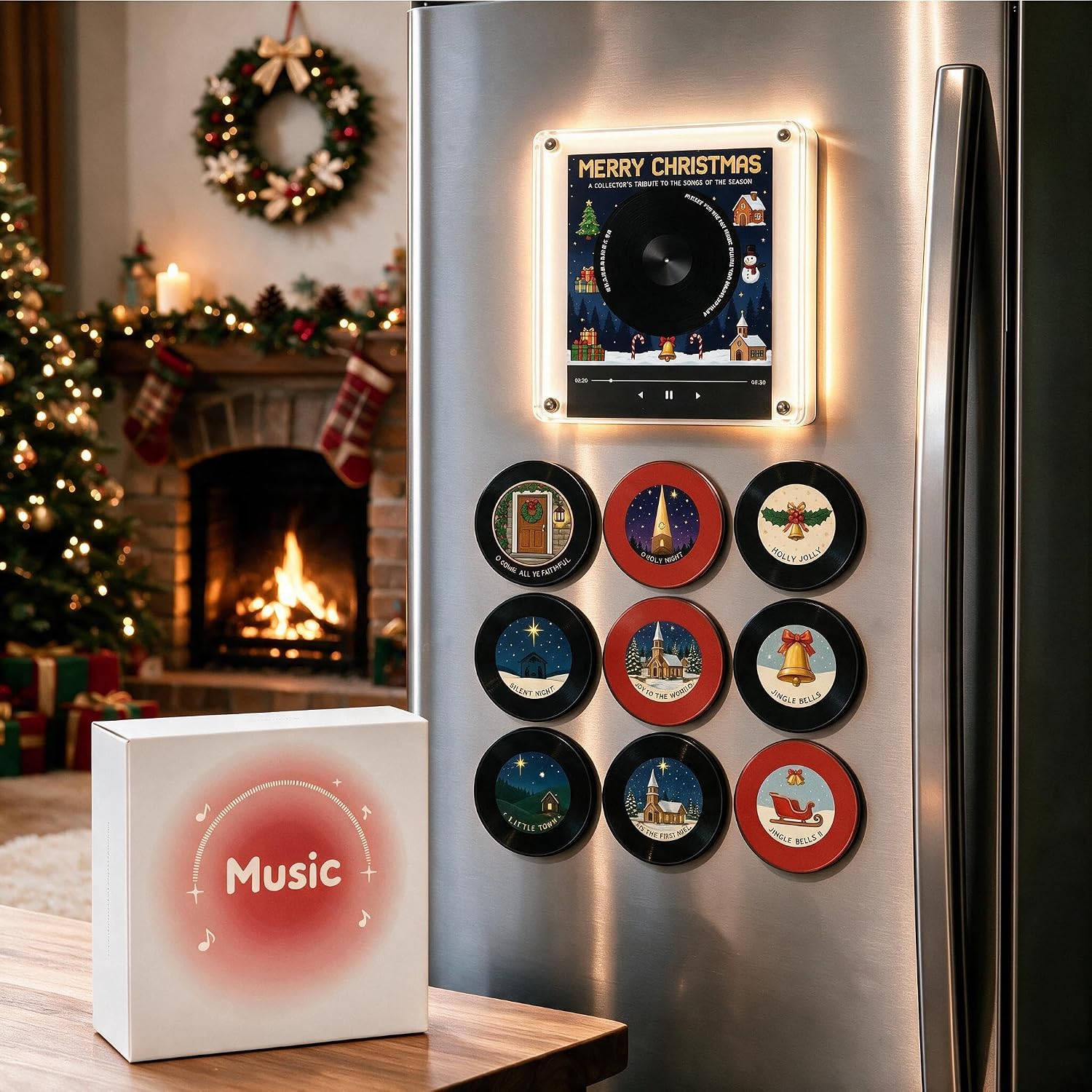 Christmas Magnetic Music Player Set, Jingle Vinyl Player Fridge Record with Magnetic Christmas Album Discs, Holiday Music Decor, Cute Collectible Gift for Christmas Lovers
