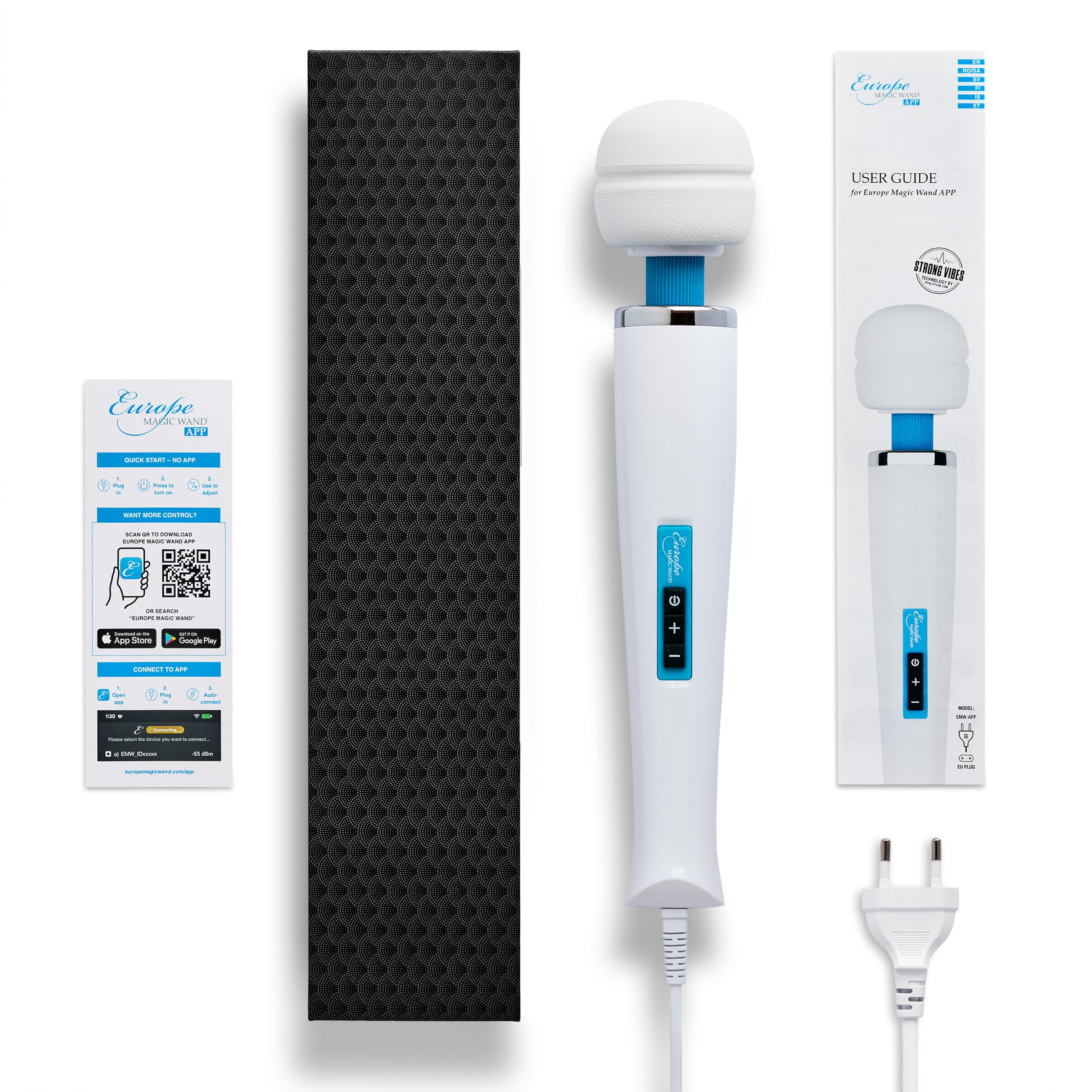 Europe Magic Wand APP vibratore wand con controllo app, cavo 2,5 m | Vibratore wand a rete collaudato dal 2012: 15 W, testa in metallo, controllo via app e cavo da 2,5 m