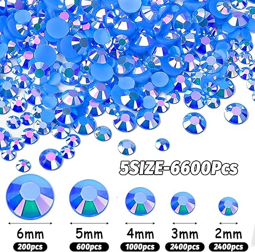 Miniatura 2 de 6600 diamantes de imitación AB color azul claro, de 0.079 in, 0.118 in, 0.157 in, 0.197 in, 0.236 in, resina de gelatina no termoadhesivos para