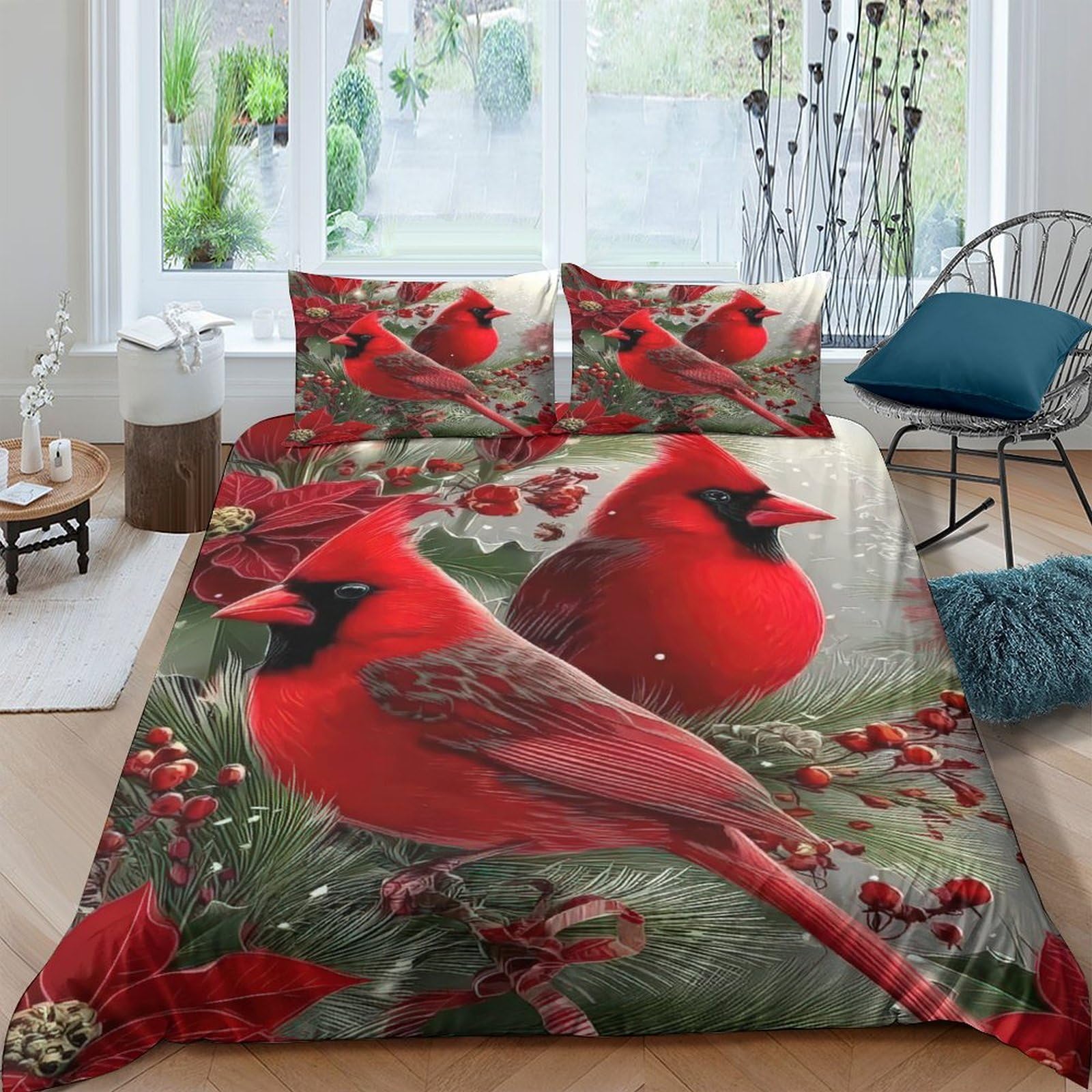 Ctjqhvkz Style-7 3D Printed Red Cardinal Fitted Sheet Microfiber Soft Vibrant Bird Bed Cover For Bedroom Guest Room Mattress Decor Single（135X200cm）