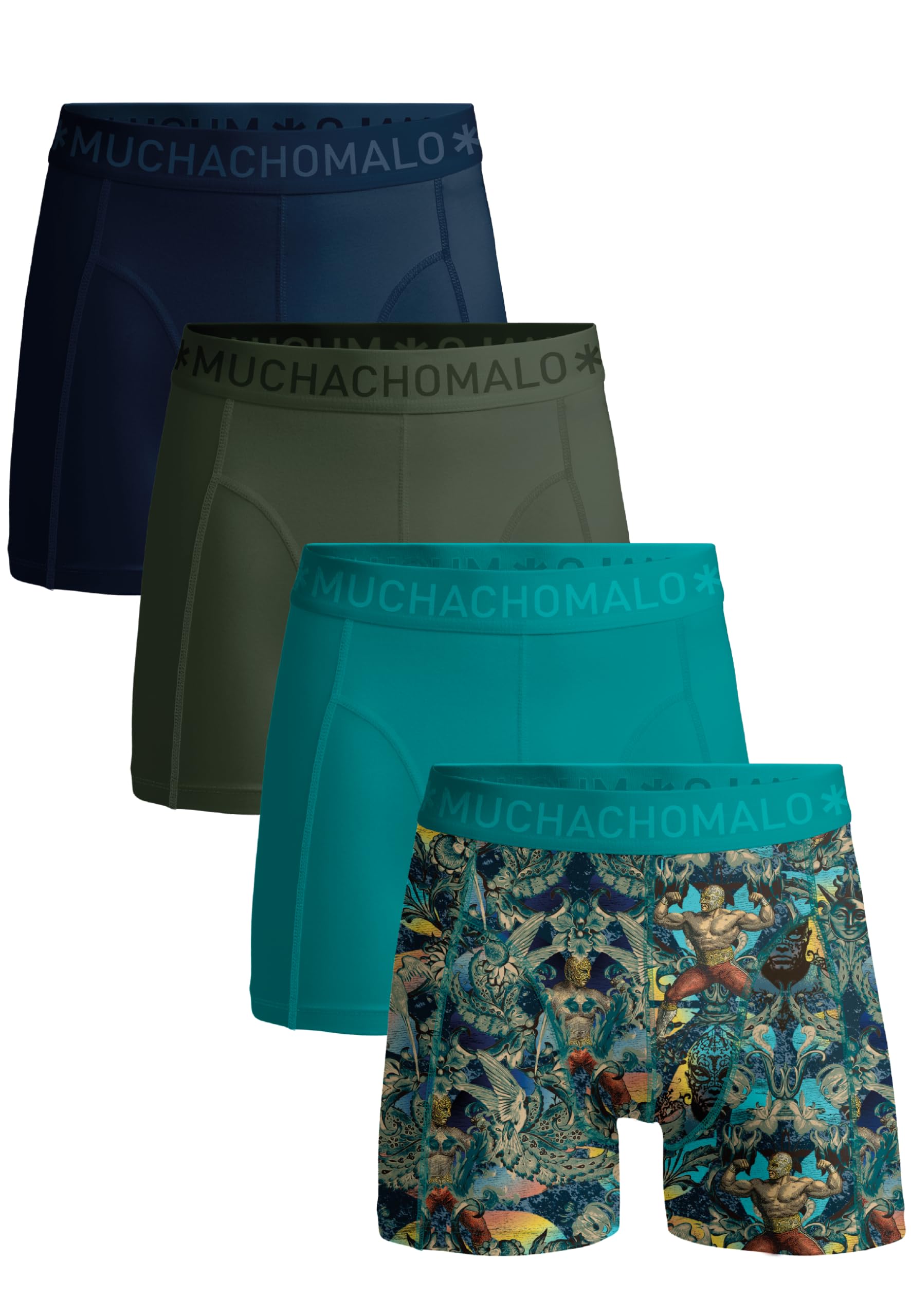 Muchachomalo Boxer da uomo, biancheria intima in cotone da uomo, confezione da 4 pezzi, boxer stampati, taglio classico, con elastico in vita