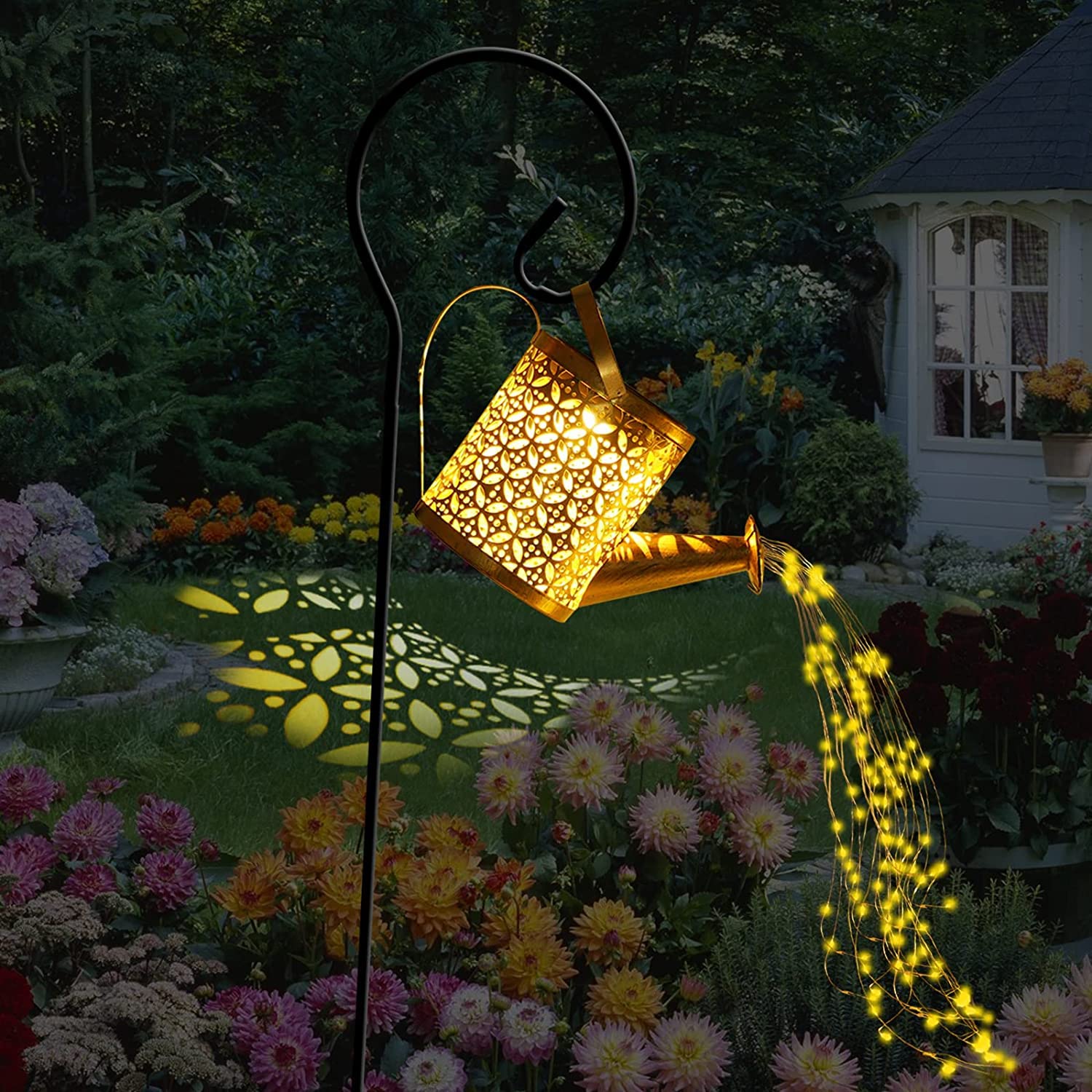 WishlinkWishlink Solar Watering Can with Lights, Small Outdoor Solar Lanterns Hanging Waterproof Garden Decor,Retro Metal Kettle Solar Light for Table Patio Yard Pathway Walkway with Install String Light